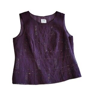 R&M Richards Purple Beaded Top 12P Romantic Goth Sleeveless Evening Blouse